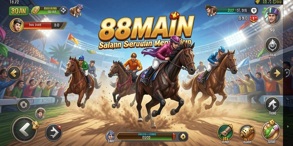 Tampilan gameplay balapan seru di 88MAIN dengan mobil cepat.
