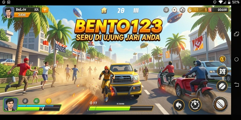Screenshot gameplay BENTO123 menampilkan aksi balapan yang menegangkan.