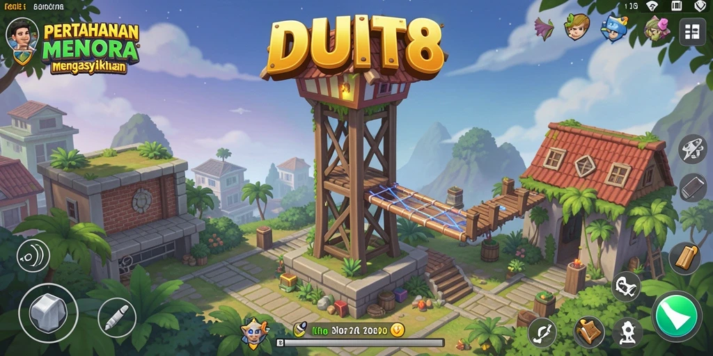 Screenshot gameplay seru dari DUIT8 yang menunjukkan strategi Tower Defense.