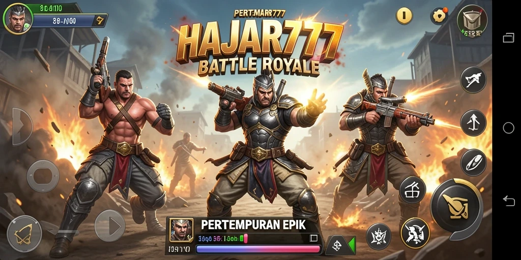 Gameplay seru di HAJAR777 saat bertempur dalam mode Battle Royale.