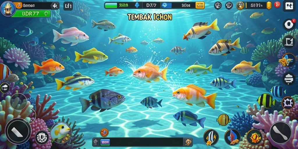 Tampilan gameplay menarik dari IDR77, menunjukkan aksi Tembak Ikan yang seru.
