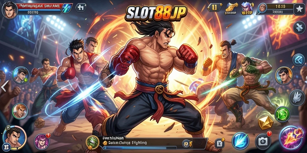Screenshot utama SLOT88JP menampilkan pertarungan yang dinamis dan menarik.